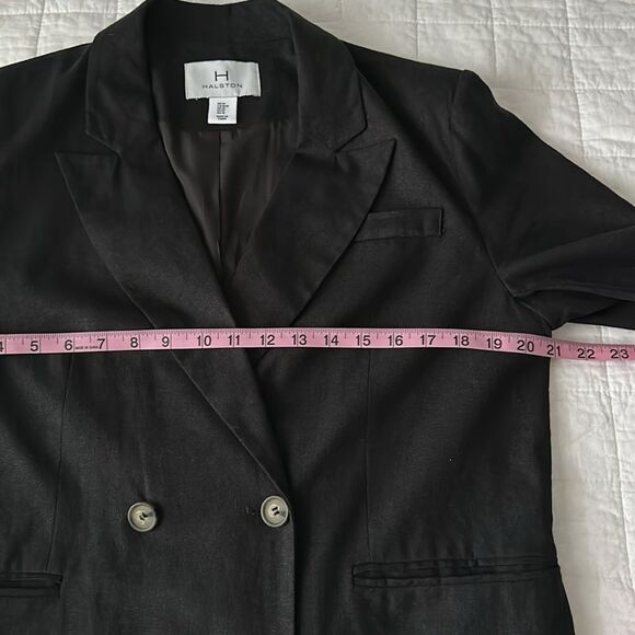 Halston Double-breasted Black Linen Blend Blazer Size M - Picture 6 of 15
